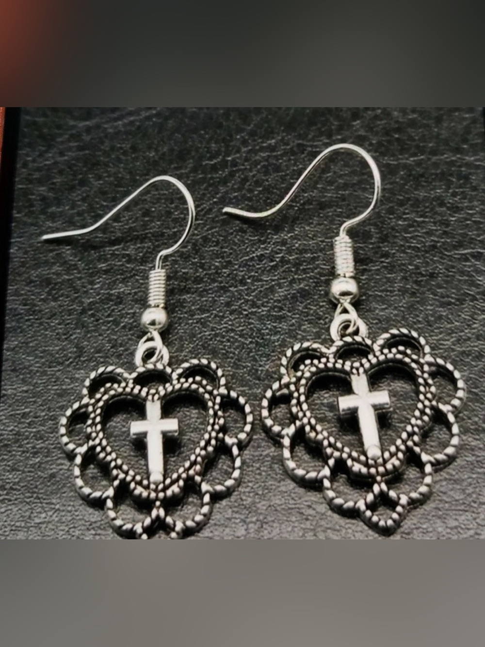 Beginning Boutique Silver Heart Cross Dangle Earrings
